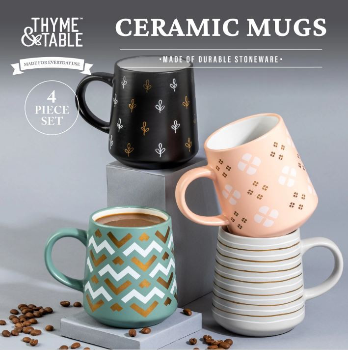 Thyme Table Assorted Stoneware Coffee Mugs Fl Oz Set Of