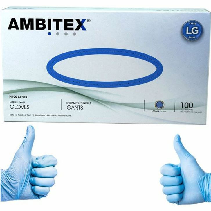 Ambitex Nitrile Powder Free Gloves Large 100 Ct Blue