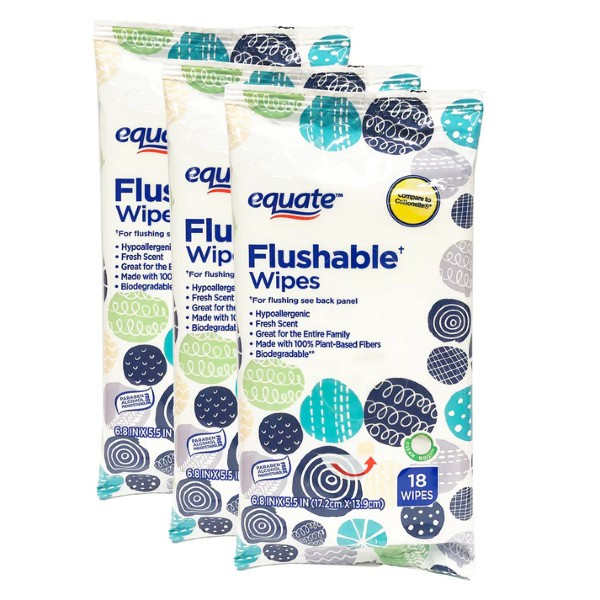 Equate Fresh Scent Flushable Wipes 18 ct "3PACK"