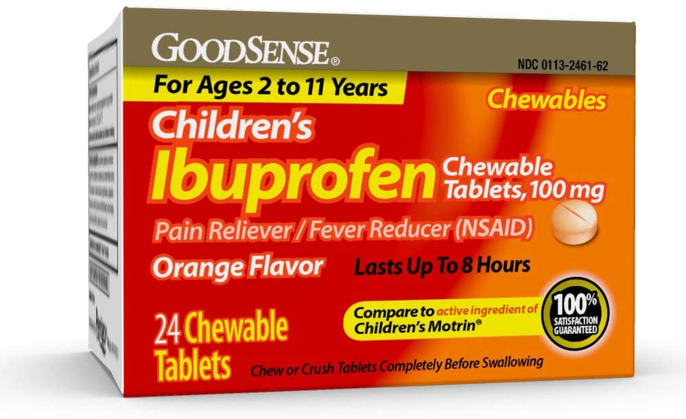GoodSense Children's Ibuprofen Chewable Tablets, 100 mg, Orange Flavor, Pain Reliever and Fever
