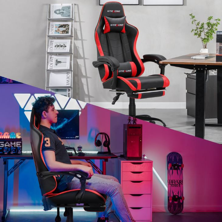 GTRACING GTWD-200 Gaming Chair with Footrest, Adjustable Height, and ...