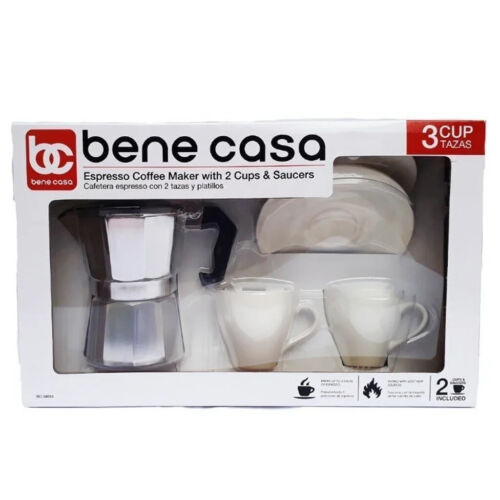 Bene Casa Espresso Coffee Maker With 2 Cups And Saucers Set