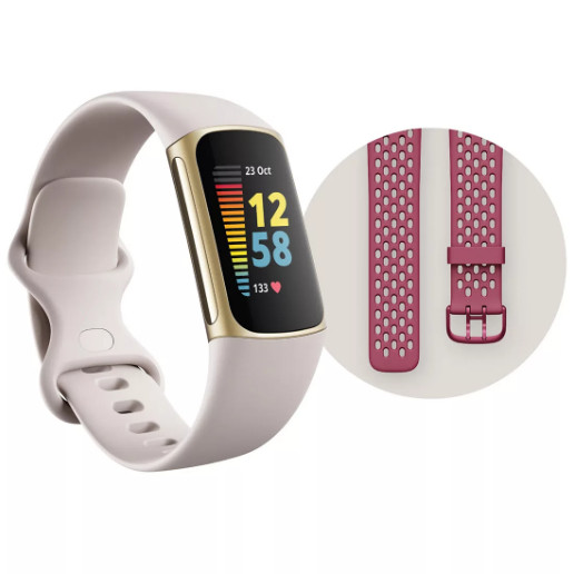 Fitbit Charge 5 Fitness Tracker - Lunar White/Soft Gold Stainless Steel 
