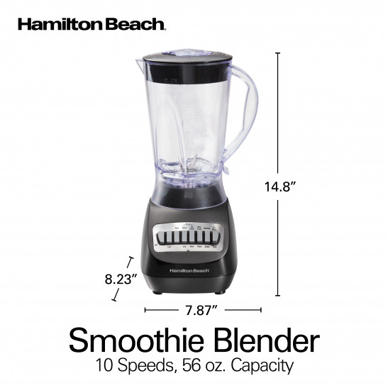 Hamilton Beach Smoothie Electric Blender with 10 Speeds, 56 oz. BPA-Free  Plastic Jar, Model 50190