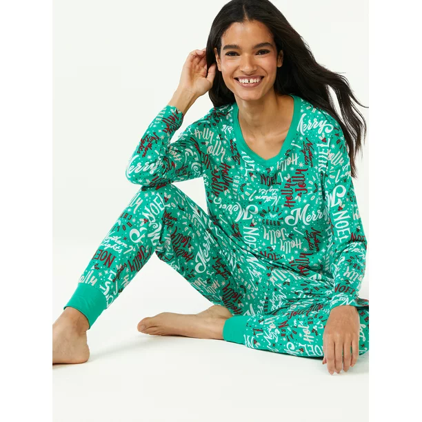 Joyspun Women's Long Sleeve Flannel Sleep Top and Pants Pajama Set,  2-Piece, Sizes XS to 3X