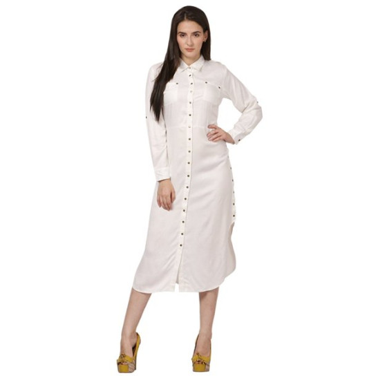 Long Dress Indian Women Girls Ethnic Designer Stylish Front Tunic Size  S-XXL Olive Green