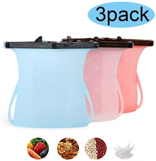 3 Pack Silicone Food Storage Bag Reusable Snack Bags for Vegetable, Fruit,  Sandwich. Food Preservation bags