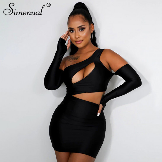 Elegant Black Bandage Dress Sexy Streetwear Side Cut Out Slit Club Party  Outfit