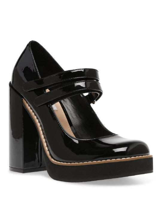 Amazon.com | Women's Platform Chunky Heels Closed Toe Patent Leather Block  Heels Squate Toe Ankle Strap Pump Shoes Size 4 US, Black | Shoes