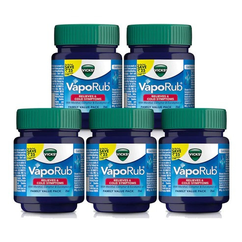 Vicks Vaporub Relief from Headache, Cough, Cold, Flu, Blocked Nose 25 ml  5-PACK