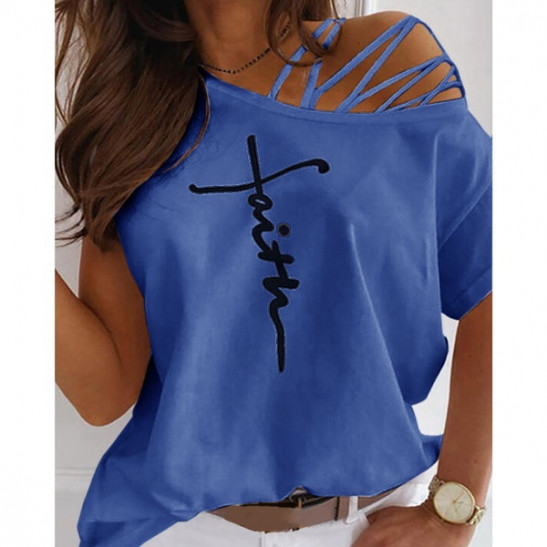 Women's T-shirt 2022 Summer New Fashion Women's Letter Printed Casual Short  Sleeve Strapless T-shirt