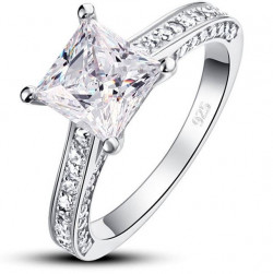 1.25 Carat Princess Cut Moissanite Engagement Ring - 18k White Gold Over Silver