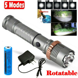 Flashlight Rechargeable Led 3800LM Upgraded T6 Tactical Waterproof Zoomable Hiking Powerful Torch 18650 Battery + Direct Charger