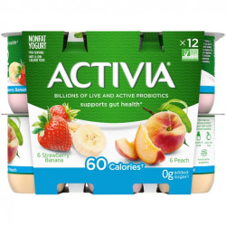 Activia Nonfat Probiotic Strawberry Banana & Peach Variety Pack Yogurt, 4 Oz. Cups, 12 Count