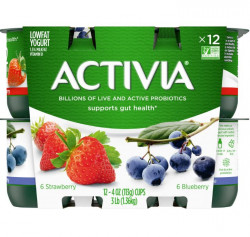 Activia Strawberry And Blueberry Probiotic Yogurt, Lowfat Yogurt Cups, 4 Oz, 12 Count