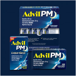 Advil PM (120 Count) Pain Reliever / Nighttime Sleep Aid Coated Caplet, 200mg Ibuprofen, 38mg Diphenhydramine