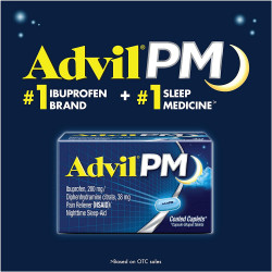 Advil PM Pain Reliever And Nighttime Sleep Aid, Pain Medicine With Ibuprofen For Pain Relief And Diphenhydramine Citrate For A Sleep Aid - 120 Coated Caplets