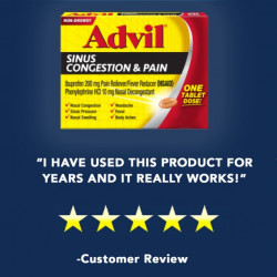 Advil Sinus Congestion and Pain, Sinus Relief Medicine, Pain Reliever and Fever Reducer with Ibuprofen and Phenylephrine HCl - 20 Coated Tablets