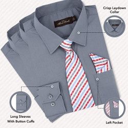Alberto Danelli Boys Dress Shirt with Matching Tie and Handkerchief, Long  Sleeve Button Down, Pocket