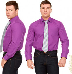 Alberto Danelli - Camisa de manga larga, con corbata y pañuelo a juego,  para hombre Violet Color