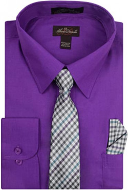 Alberto Danelli - Camisa De Manga Larga, Con Corbata Y Pañuelo A Juego,  Para Hombre Violet Color