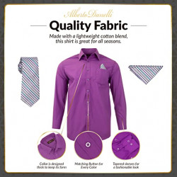 Alberto Danelli - Camisa de manga larga, con corbata y pañuelo a juego,  para hombre Violet Color