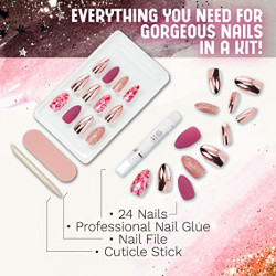 Ardell Nail Addict Premium - Juego de uñas artificiales prémium, Lámina de color rosa chapado en cromo., Lámina de color rosa cromado.