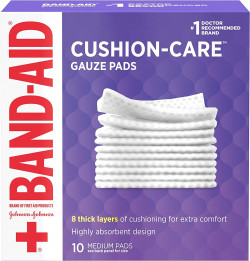 Band-Aid Brand Cushion Care Non-Stick Gauze Pads, Individually-Wrapped, Medium, 3 In X 3 In, 10 Ct