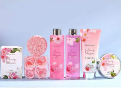 Bath Gift Sets For Women, 8 Pcs Cherry Blossom & Jasmine Spa Baskets, Holiday Christmas Gifts