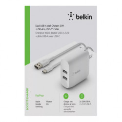 Belkin Boost Charge Dual USB-A Wall Charger 24W And USB-A To USB-C Cable