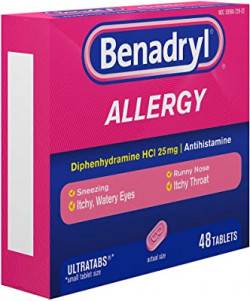 Benadryl Ultratabs Antihistamine Allergy Medicine, Diphenhydramine HCl Tablets, 48 ct