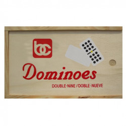 Bene Casa Hand Crafted Double Nine Dominoes Set in Wooden Storage Box, White Dominoes with Black Dots, Sliding Lid Domino Box, 55 Tile Domino Set