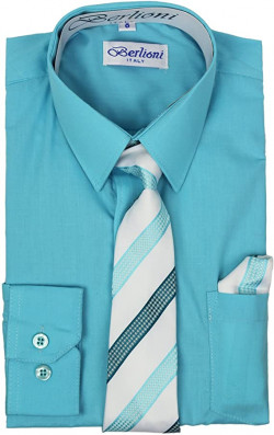 Berlioni Italy Conjunto de camisa de manga larga para niños pequeños con corbata y pañuelo