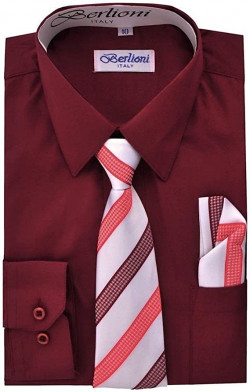 Berlioni Italy Conjunto de camisa de manga larga para niños pequeños con corbata y pañuelo