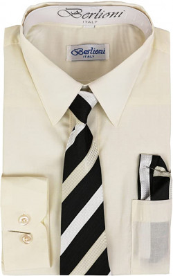 Berlioni Italy Conjunto de camisa de manga larga para niños pequeños con corbata y pañuelo
