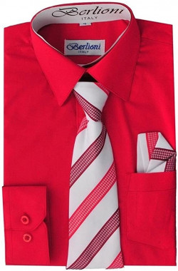 Berlioni Italy Conjunto de camisa de manga larga para niños pequeños con corbata y pañuelo
