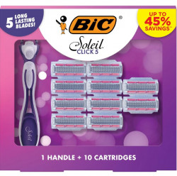 BIC Holiday Women's Gift Set, Soleil Click 5 Disposable Razors, 5 Blade, 1 Handles And 10 Cartridges