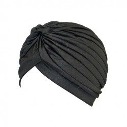 Black Spandex Pleated Turban Head Wrap For Women