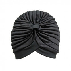 Black Spandex Pleated Turban Head Wrap For Women