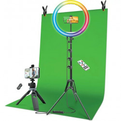 Bower Content Creator Kit With16-inch RGB Ring Light, 62-inch Adjustable Tripod, And Green Screen For Content Creation Camera Accessory