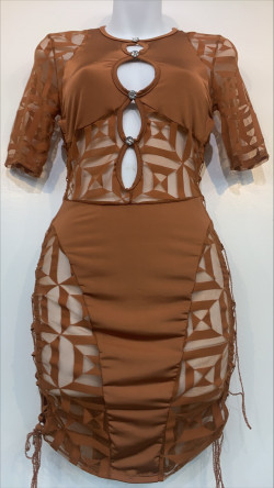 Brown Cut Out See Through Bodycon Dress- Small