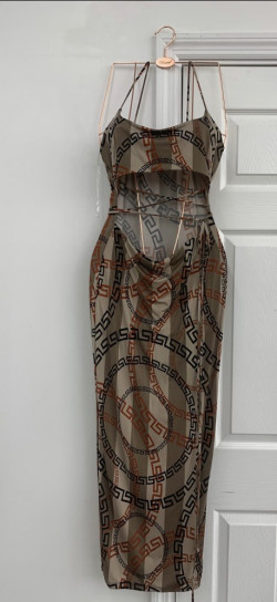 Brown Print Cut Out Maxi Dress.