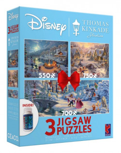 Ceaco - Thomas Kinkade - Disney Beauty And The Beast Winter - Three Interlocking Jigsaw Puzzles