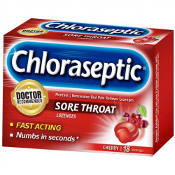 Chloraseptic Benzocaine Oral Pain Reliever Sore Throat Lozenges Cherry 18 ct