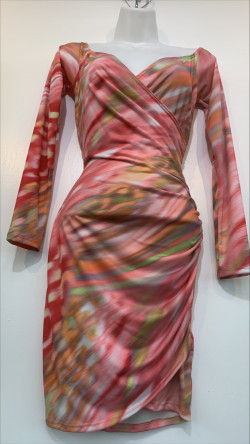 Colorful Print Long Sleeve Wrap Dress