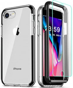 COOLQO Compatible For IPhone 8 /iPhone 7 /iPhone 6S/6 Case,  Clear 360 Full Body Coverage Hard PC+Soft Silicone TPU 3in1 Shockproof Phone Protective Cover Black
