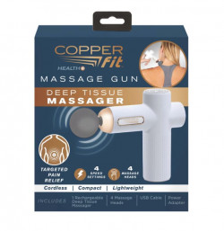 Copper Fit Unisex Adult Massage Gun, Rechargeable With 4 Massage Attachments, White