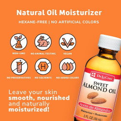 De La Cruz Sweet Almond Oil, No Preservatives or Artificial Colors, Expeller-Pressed, Non-GMO 2 FL OZ