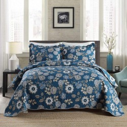 NEWLAKE 3 Piece Quilt Bedspread Coverlet Set,Thermal Pressing Paisley Pattern (Queen Size,Black)
