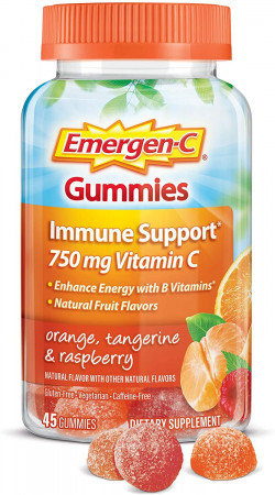 Emergen-C 750mg Vitamin C Gummies for Adults, Immunity Gummies with B Vitamins, Gluten Free, Orange, Tangerine and Raspberry Flavors - 45 Count